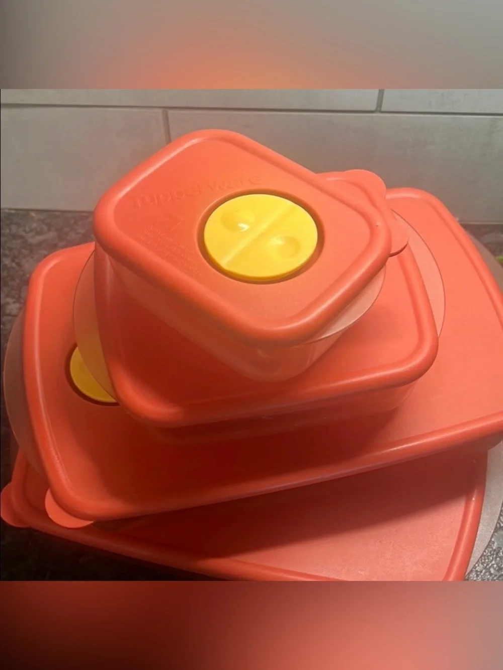 Vintage Tupperware Microwave Crystal Wave Food Storage Container Set. Orange